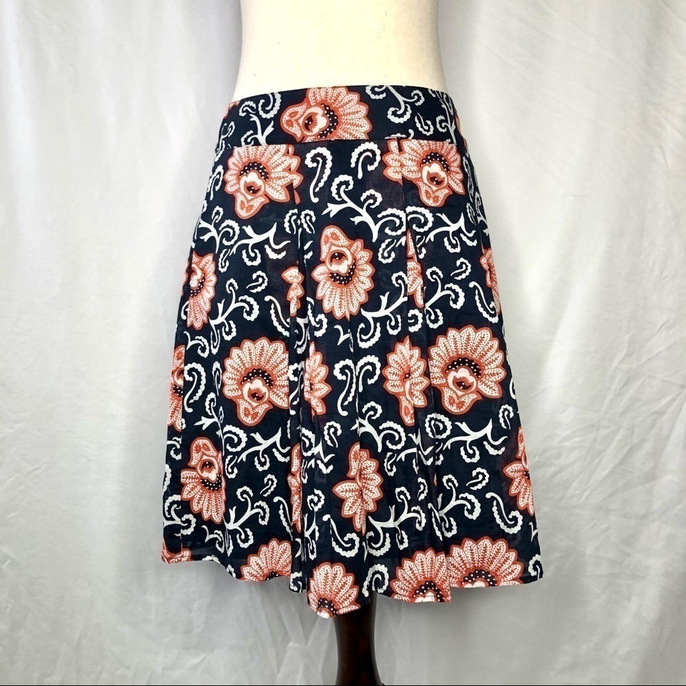 Talbots petites navy orange cotton pleated skirt